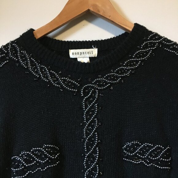 Vintage Long Black Beadwork Knit Sweater - Picture 3 of 13